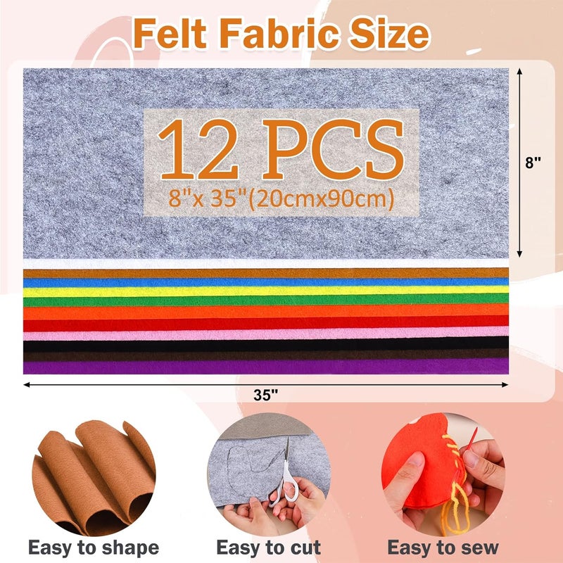MITINU 12 Rolls 8"x35"(20.5x90cm) 1.4mm Thick Soft Felt Fabric Sheet 12 Assorted Classic Series Colors Felt Pack for DIY Craft Sewing Squares Nonwoven Patchwork - Image 2